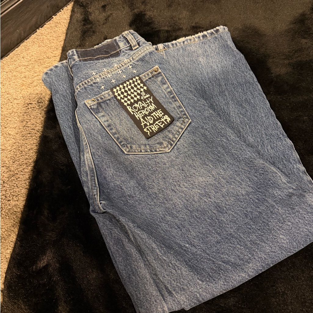 Ksubi Blue Straight Leg Jeans With Graphic Patch